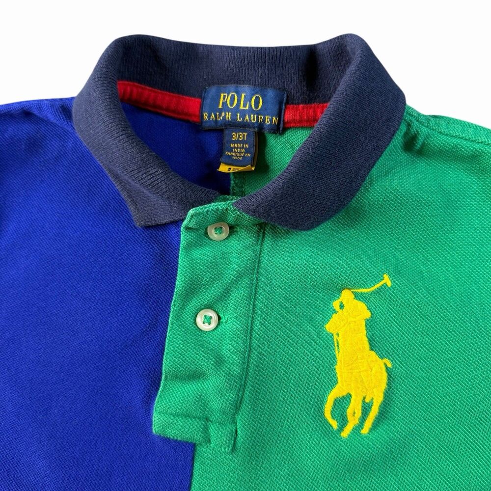 Polo Ralph Lauren Polo Shirt Boys Size 3 Blue Colorblock Big Pony Short Sleeve